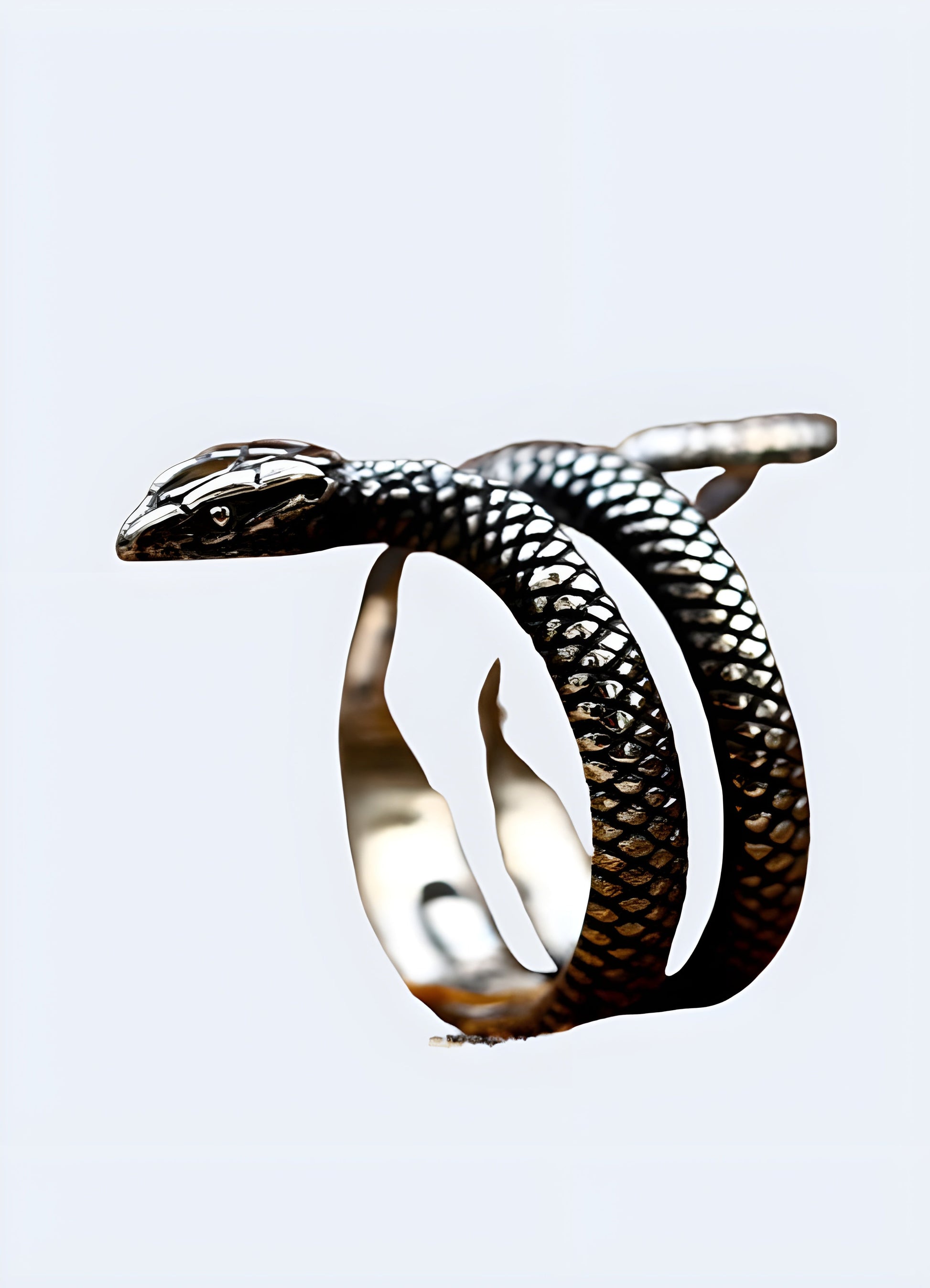 This brushed silver snake ring, shaped as a coiled serpent, adds a touch of mystery and intrigue Canada.