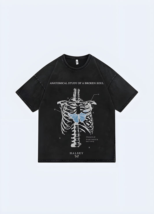 Edgy skeleton print t-shirt with a bold and eye-catching design, perfect for making a statement in the canada fashion scene.