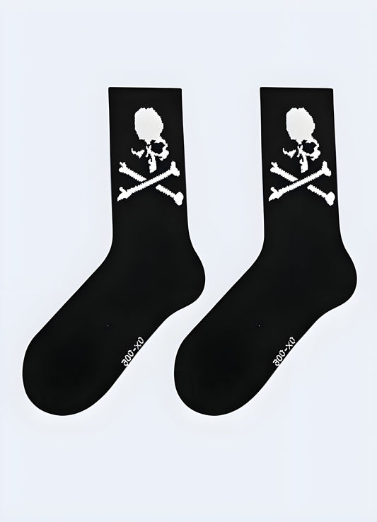 Skull street socks featuring edgy and urban designs, perfect for adding a touch of rebellious style to your Canada streetwear wardrobe.