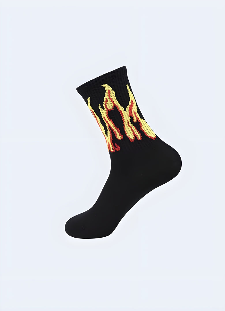 Socks with bold flame designs, perfect for adding a fiery and edgy touch to your Canada streetwear style.