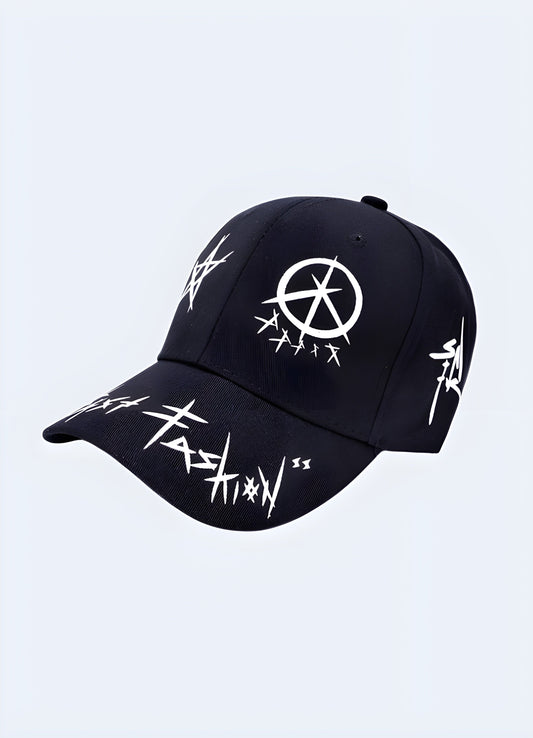 Black street goth cap, Canada. Edgy and stylish headwear for alternative fashion enthusiasts.