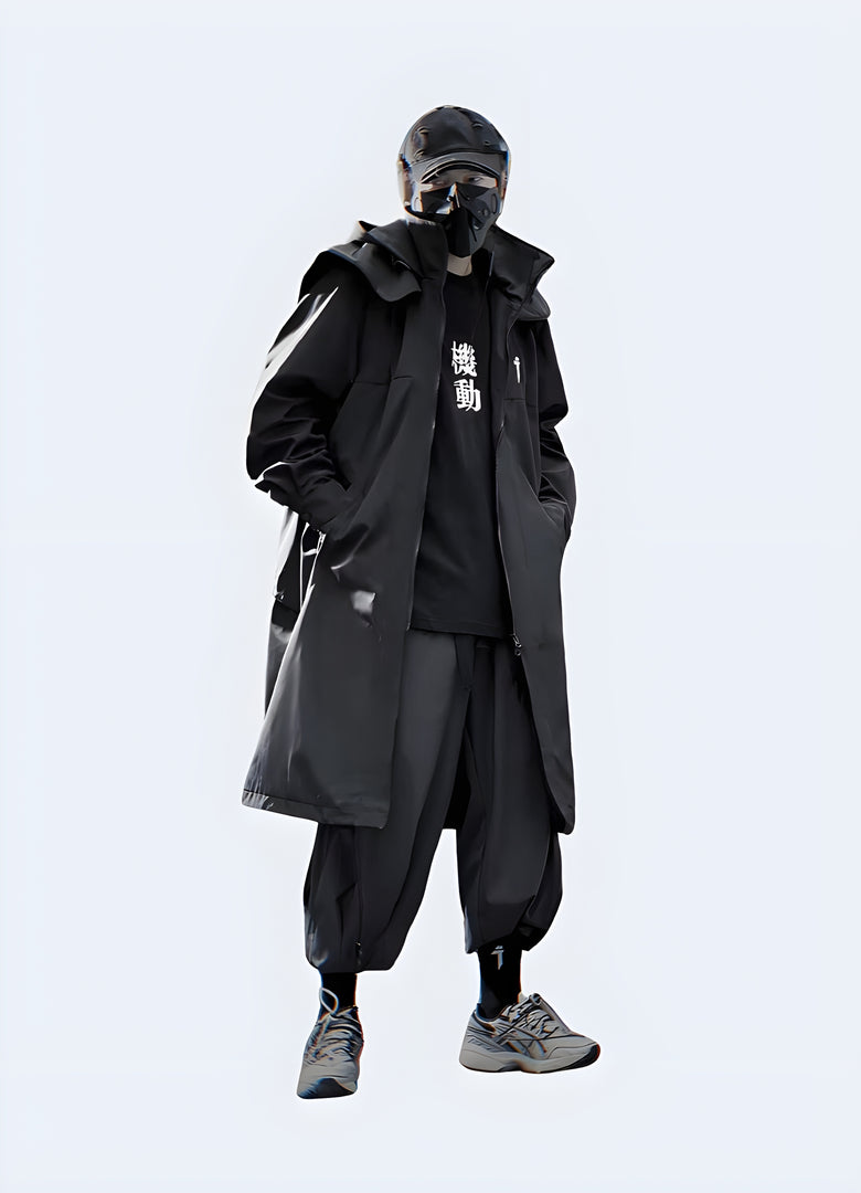 Street wear trench coat with a bold, urban design and functional features, crafted for making a fashion statement while navigating Canada's city streets in style and comfort.