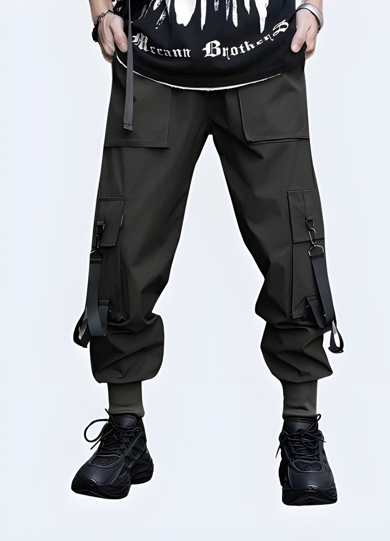 Trendy streetwear cargo pants with multiple pockets and a relaxed fit, perfect for creating stylish urban outfits in Canada.