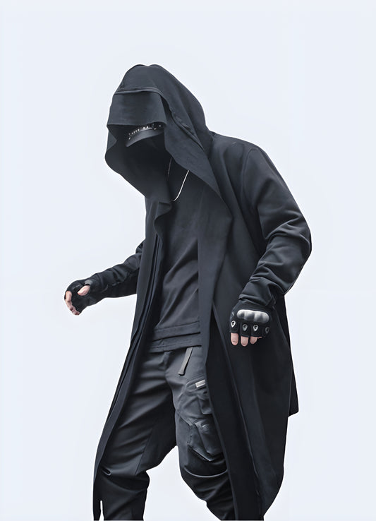 Trendy streetwear cloak with grey cross with a unique design, perfect for fashion-forward individuals looking to make a bold statement in the Canada urban scene.