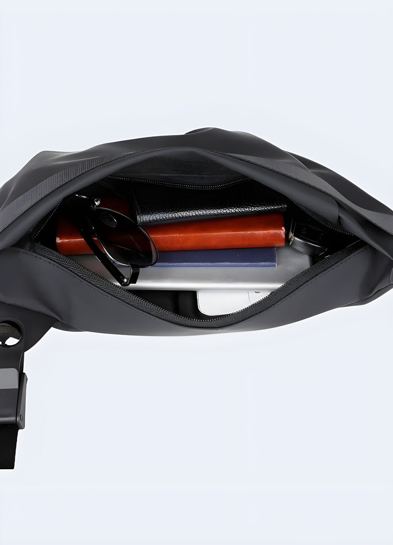 Interiors view of a streetwear crossbody bag, showcasing its trendy and urban design Canada.