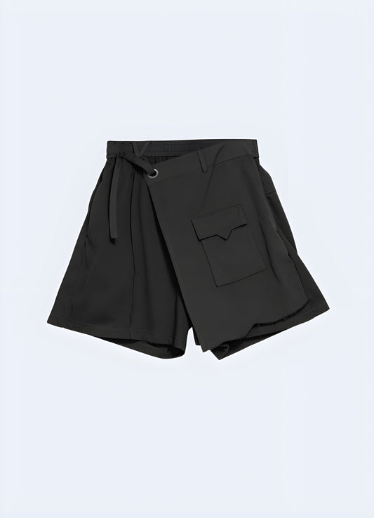 Front view of women's lightweight summer techwear shorts, showcasing a modern and functional design.