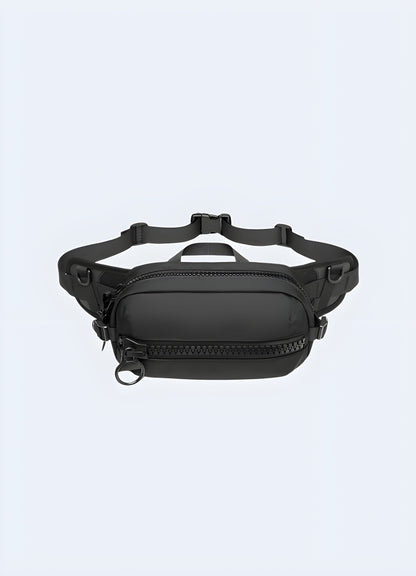 Front view of a survival fanny pack, featuring multiple compartments, durable material, and a secure buckle closure Canada.