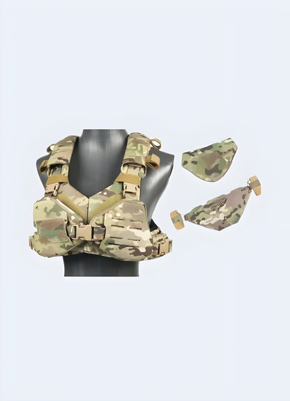 Tactical bikini vest in Multicam, front view, available in Canada, showcasing its functional design and versatile camouflage pattern.