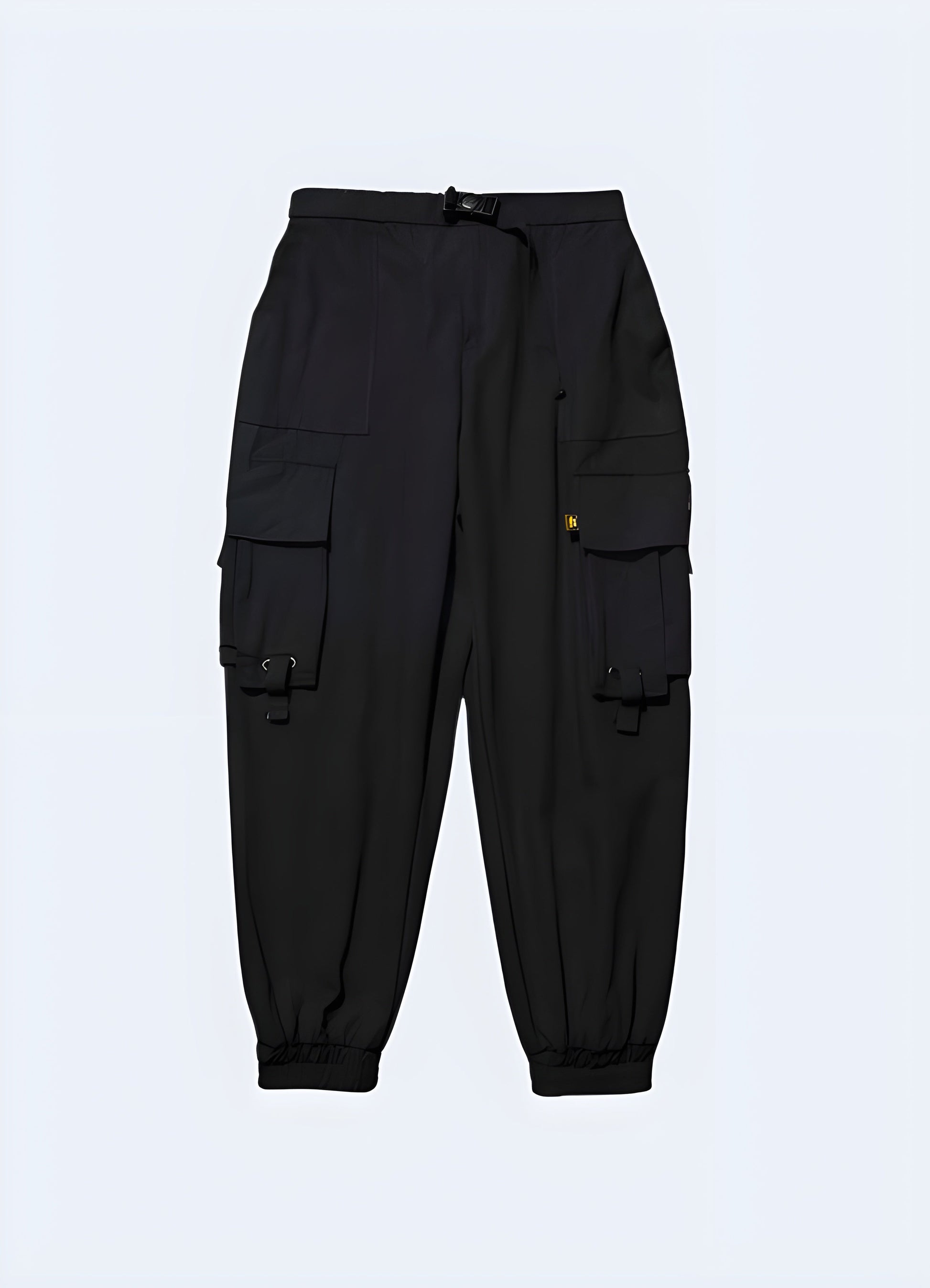 Front view of tactical ninja pants highlighting multiple pockets and reinforced panels, providing ample storage and durability for Canadian adventures.