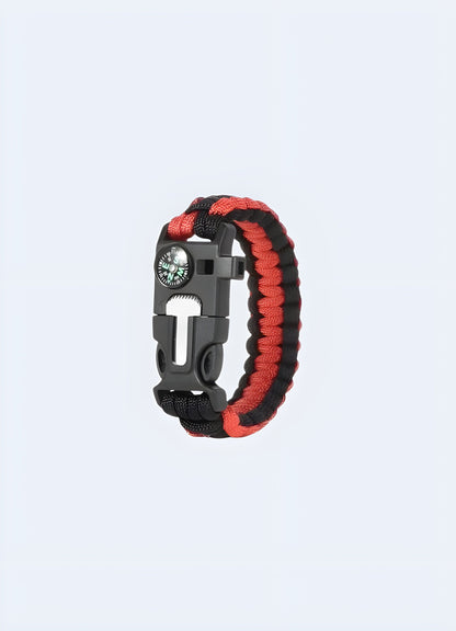 Front view of a tactical paracord bracelet 5-in-1 from the Canada, showcasing its multi-functional design and integrated survival tools.