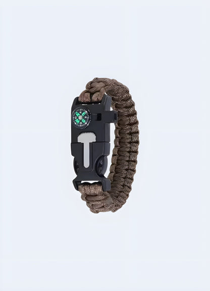 Brown tactical paracord bracelet, featuring a classic and versatile design for tactical use in the Canada.