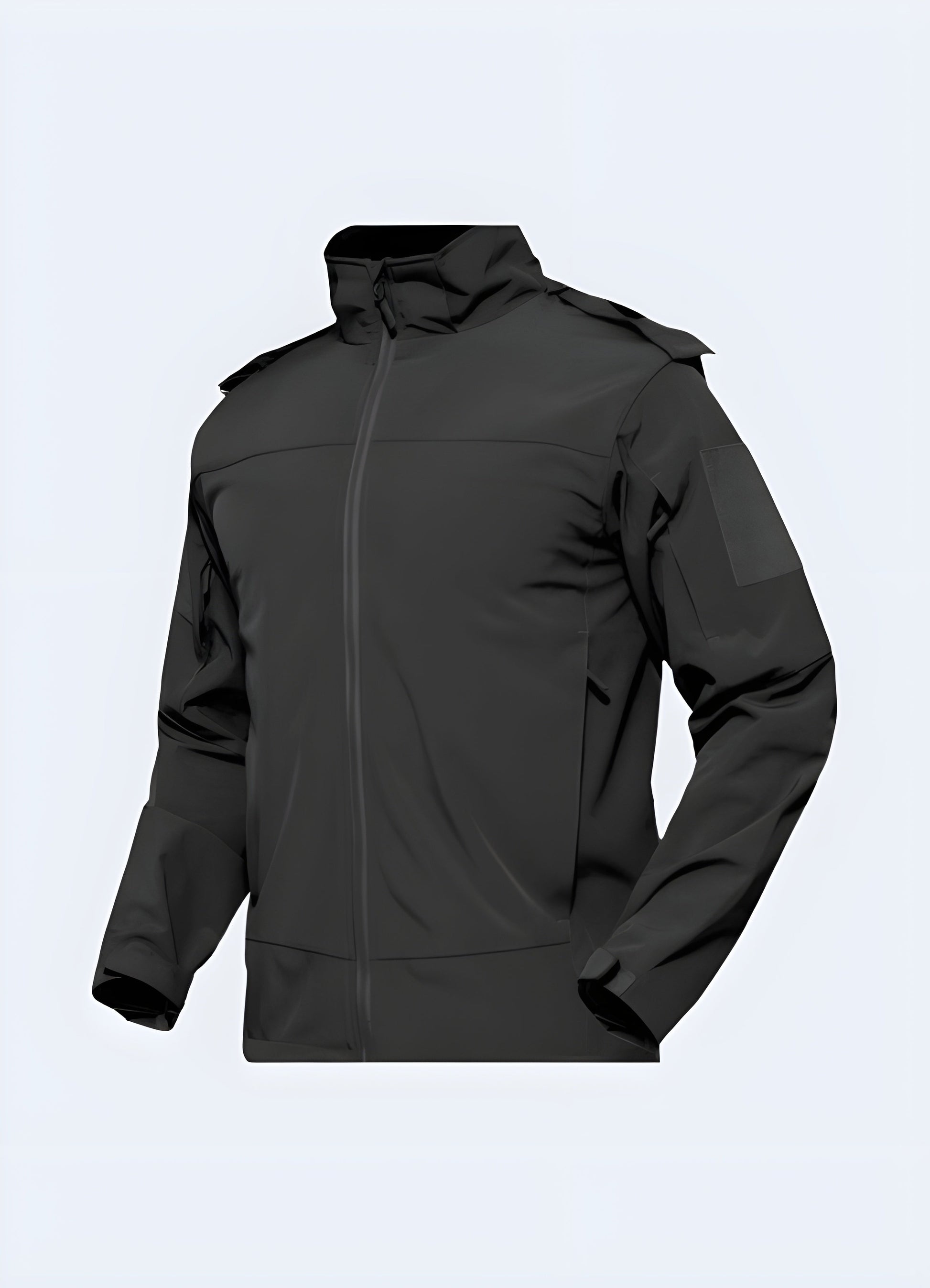 Water-resistant tactical rain jacket with multiple utility pockets, designed for outdoor enthusiasts and professionals in Canada's challenging weather conditions.