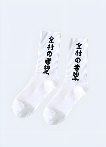 Traditional artwork inspired design tech cotton crew socks white Canada.