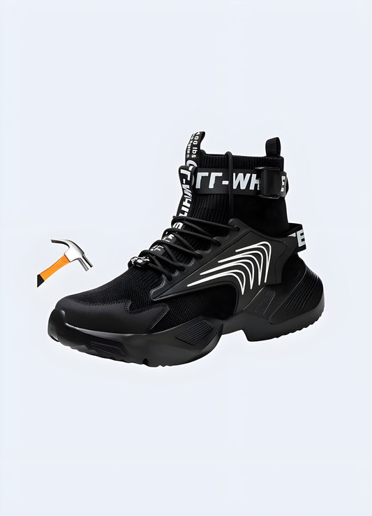 Sleek technical sneakers in black and white with futuristic design, perfect for urban exploration in the Canada