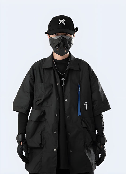 Stylish techwear shirt jacket for autumn in Canada, perfect for outdoor adventures and everyday wear.