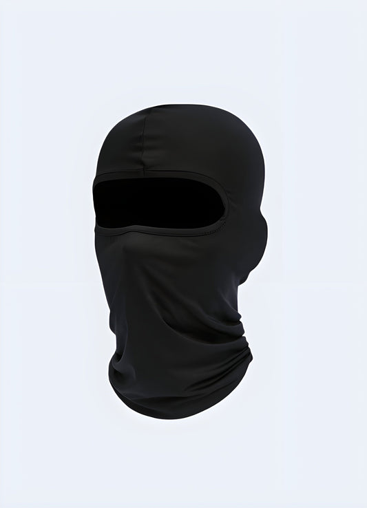 A black techwear balaclava designed for versatility and protection, available Canada.