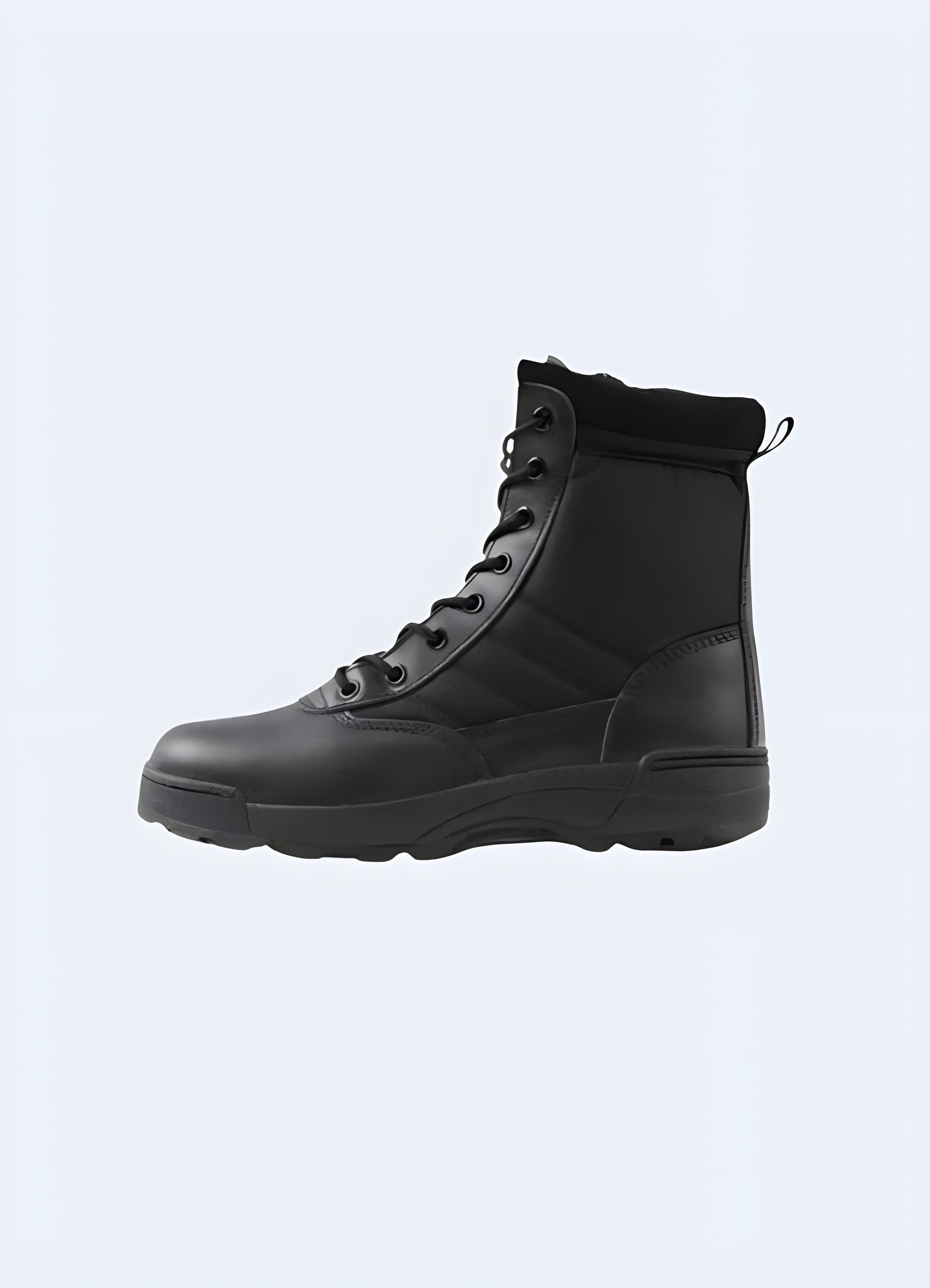 Sleek black techwear boots with convenient side zip closure, designed for effortless style and functionality in Canada urban environments.