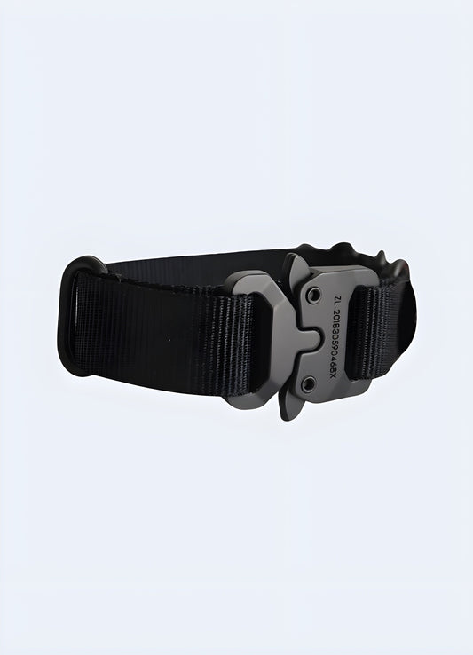 Techwear buckle bracelet in grey, Canada, shown from the front view, emphasizing its minimalist style.