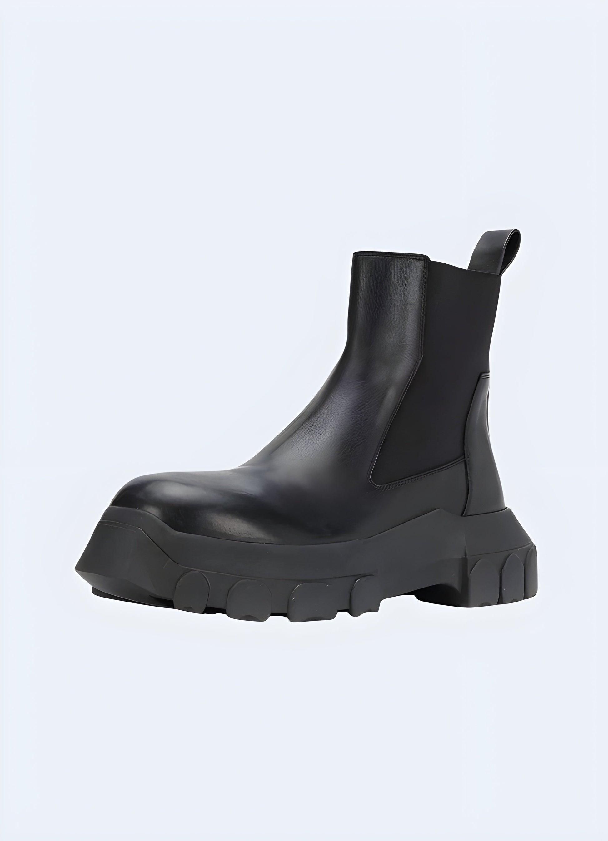 Front side view of techwear Chelsea boots, showcasing their streamlined design and advanced materials, perfect for Canada fashion and functionality.