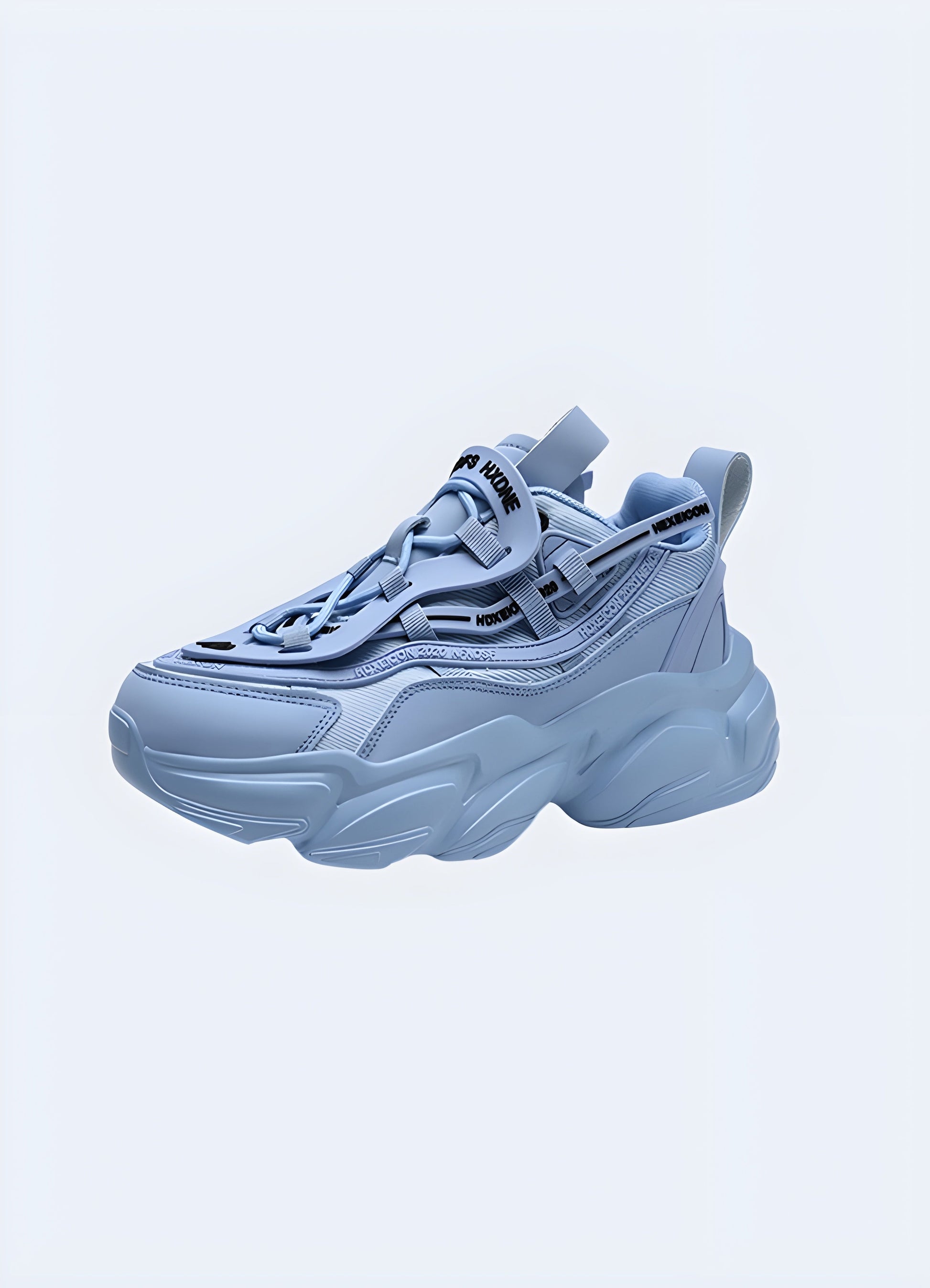  Blue techwear chunky sneakers side view in Canada, featuring their bold color and urban-inspired style for a trendy look.