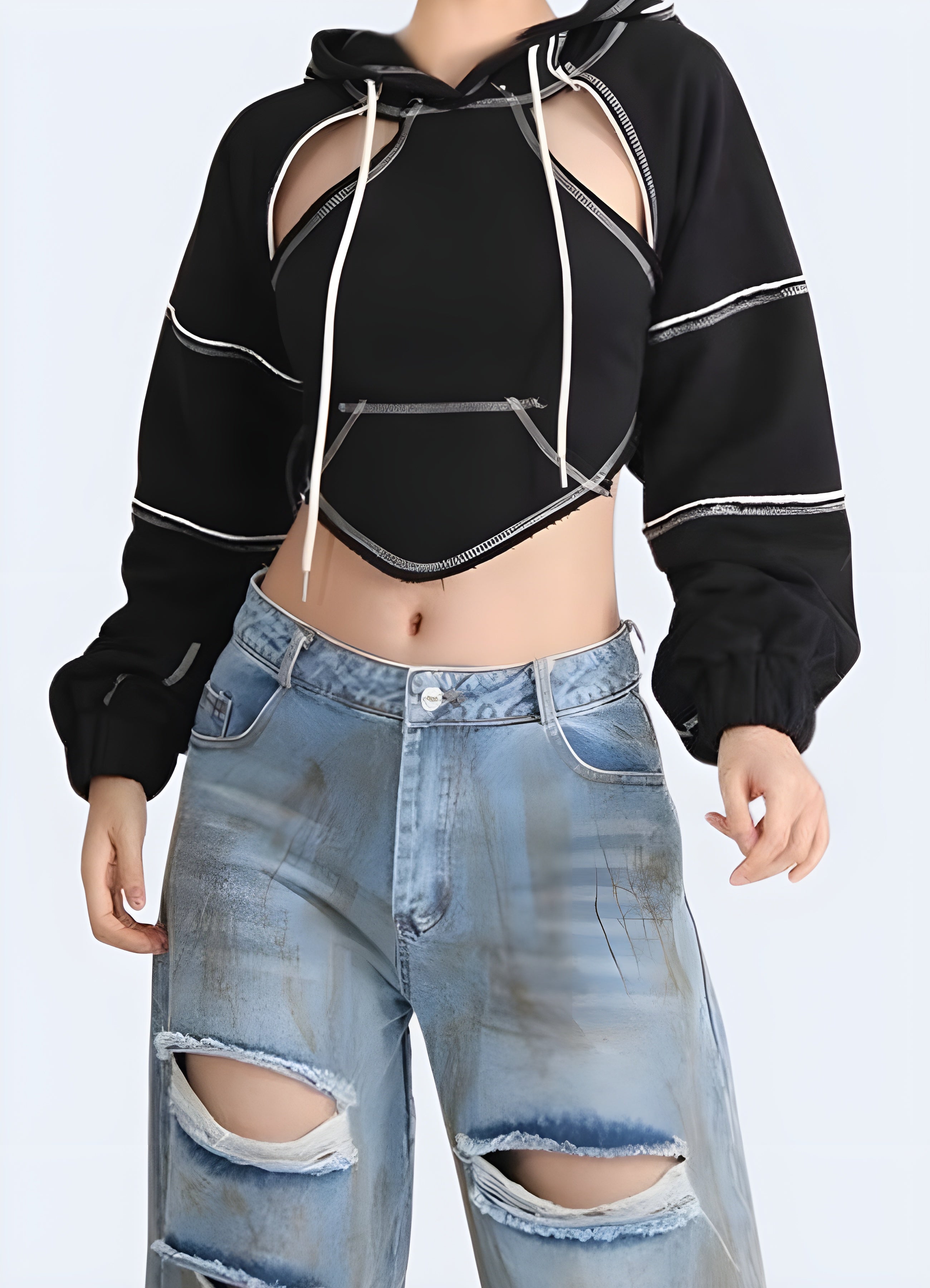 Techwear Cropped Backless Hoodie Cut Out