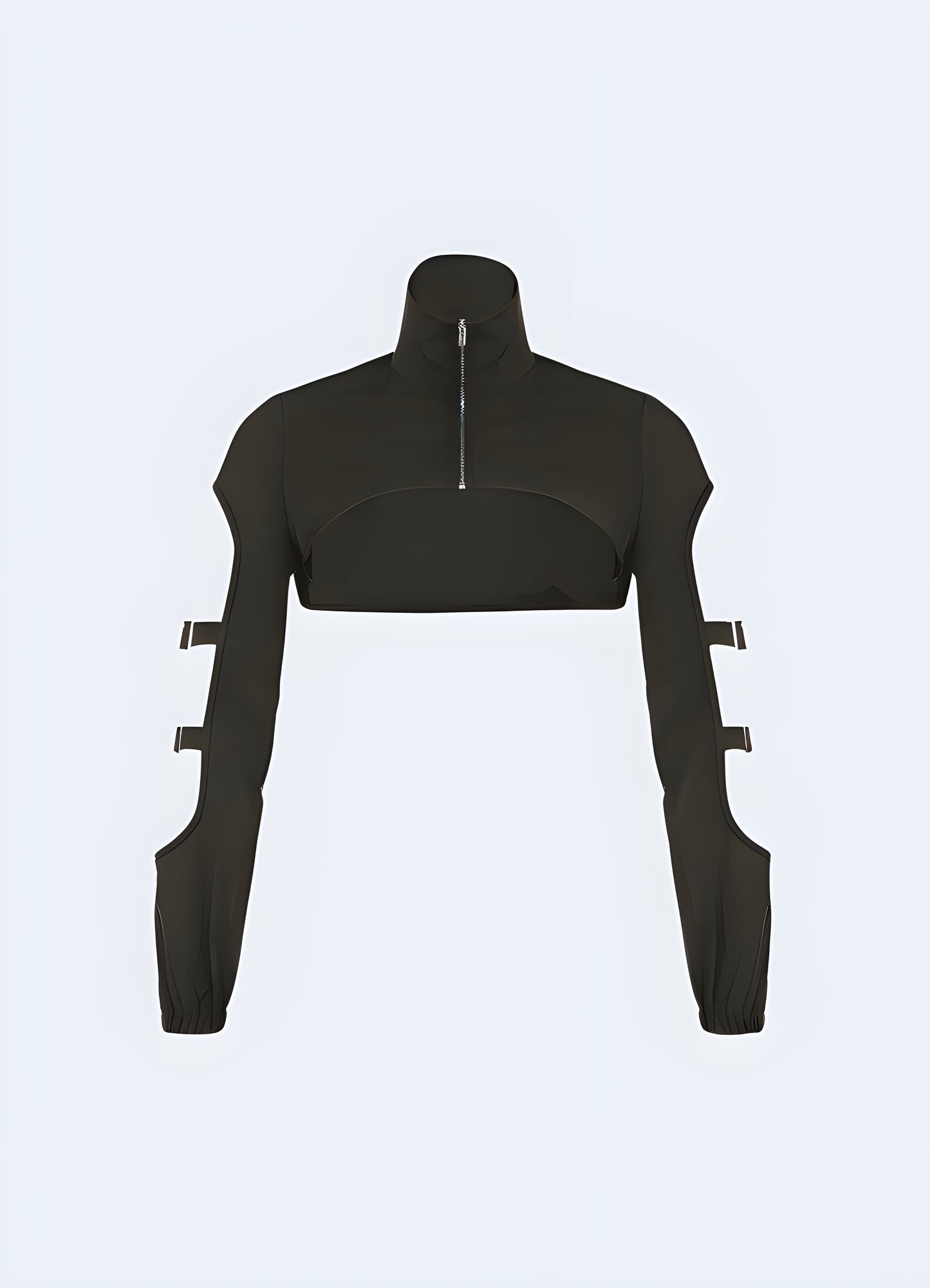 Techwear cyberpunk black sleeves turtleneck, perfect for a futuristic and edgy look in Canada.