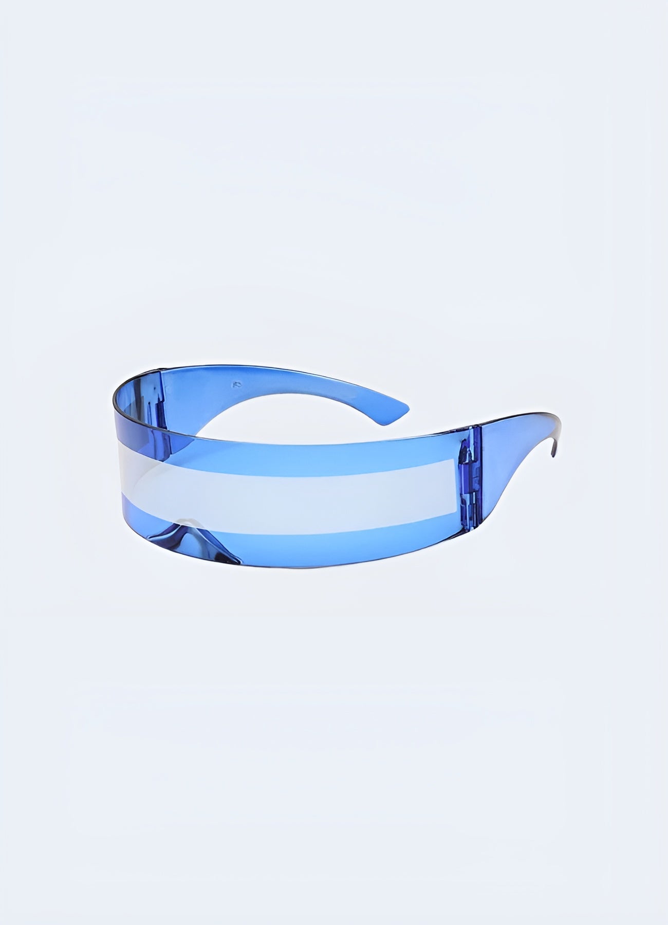 A stylish pair of sunglasses combining blue and white tones, viewed from the side Canada.