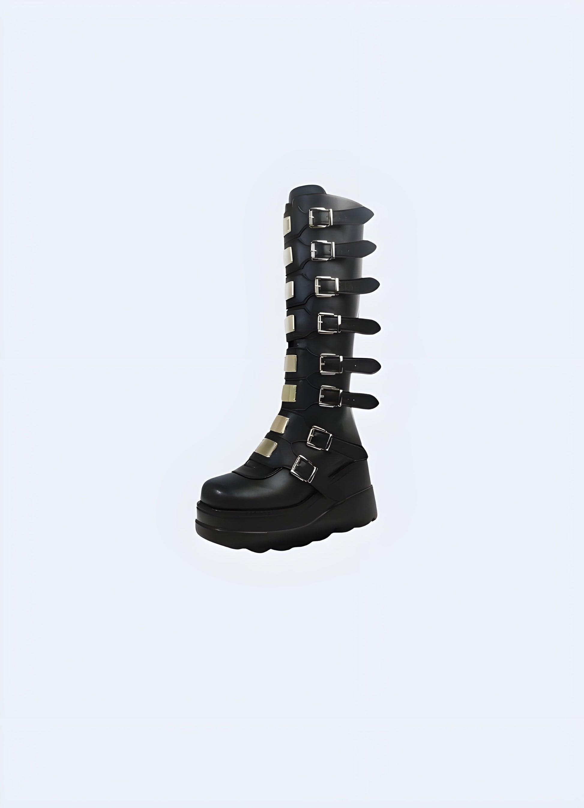 Techwear gothic buckle knee high boots available in Canada, offering a stylish and edgy footwear option with unique buckle details.