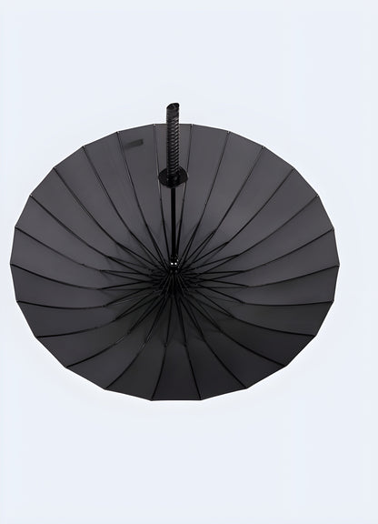 Front view of a techwear katana umbrella with 24 ribs, available in the Canada.