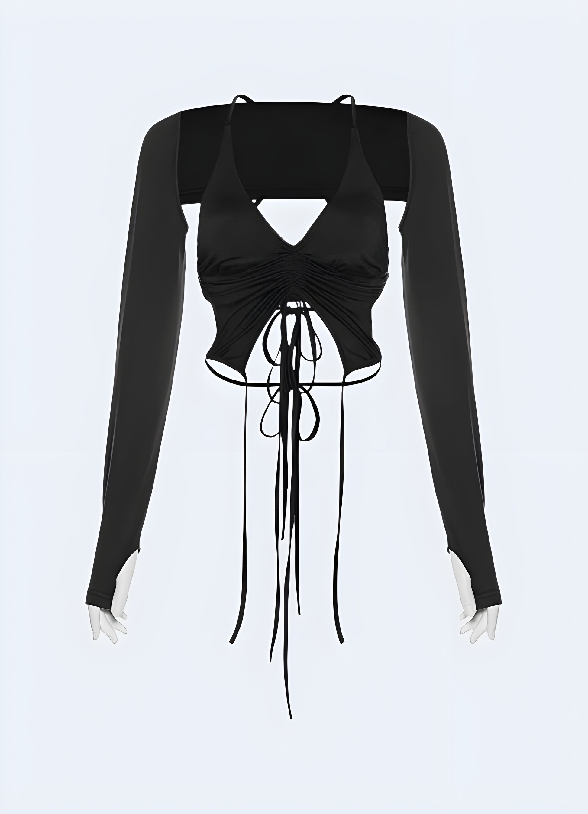 Stylish techwear lace-up crop top, designed for a modern and edgy look, available in Canada.
