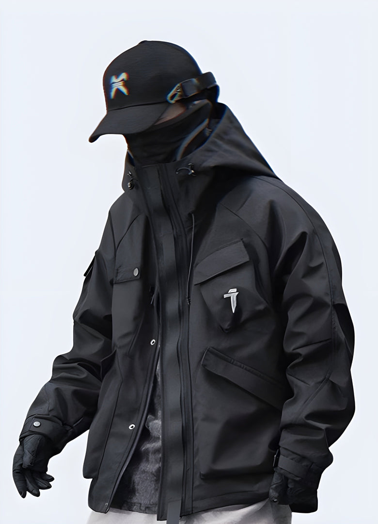 Techwear storm jacket combining durability and style, perfect for urban exploration and fashion-forward individuals in Canad