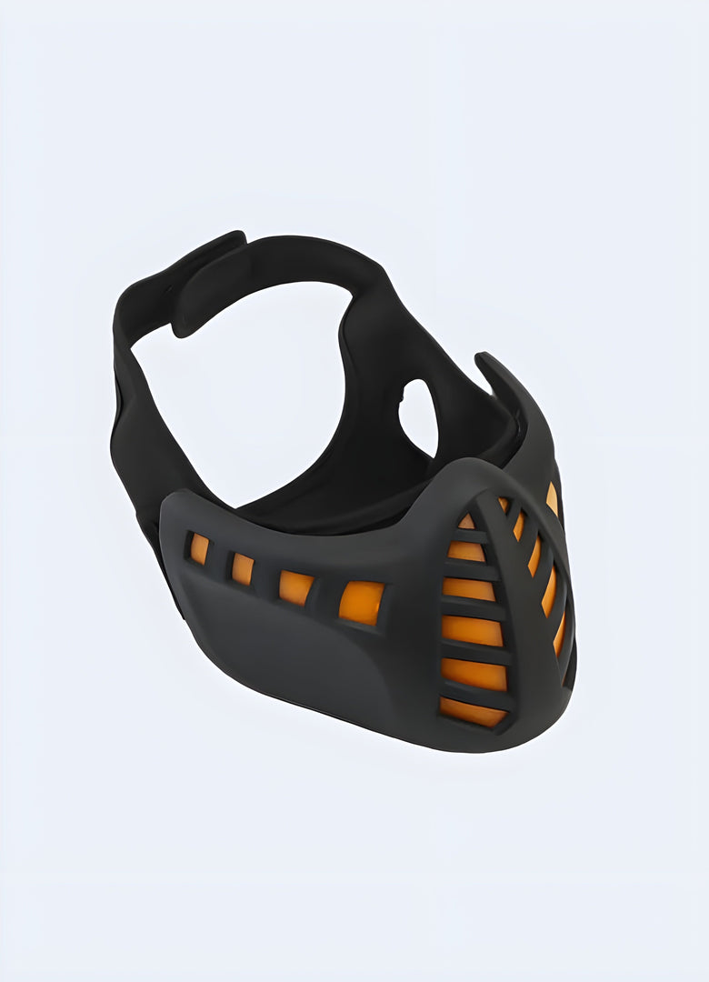 Front side view of techwear LED mask showcasing its illuminated display and modern aesthetics. Perfect for enhancing your futuristic look Canada.