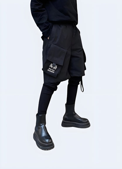 Comfortable and stylish techwear leggings layered with shorts, perfect for athletic activities and everyday wear in the Canada.