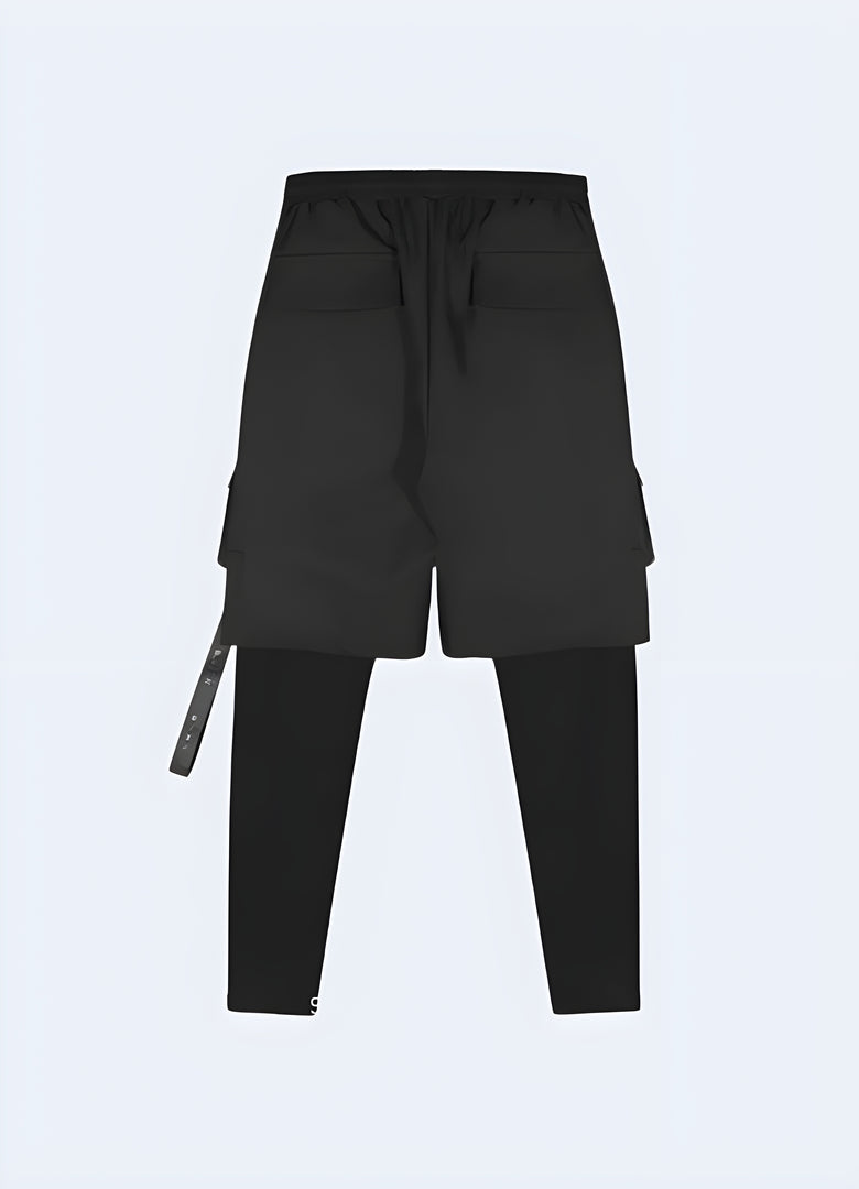 Back view of techwear leggings with a short pant design, showcasing their streamlined fit and technical features, perfect for fitness enthusiasts in canada.
