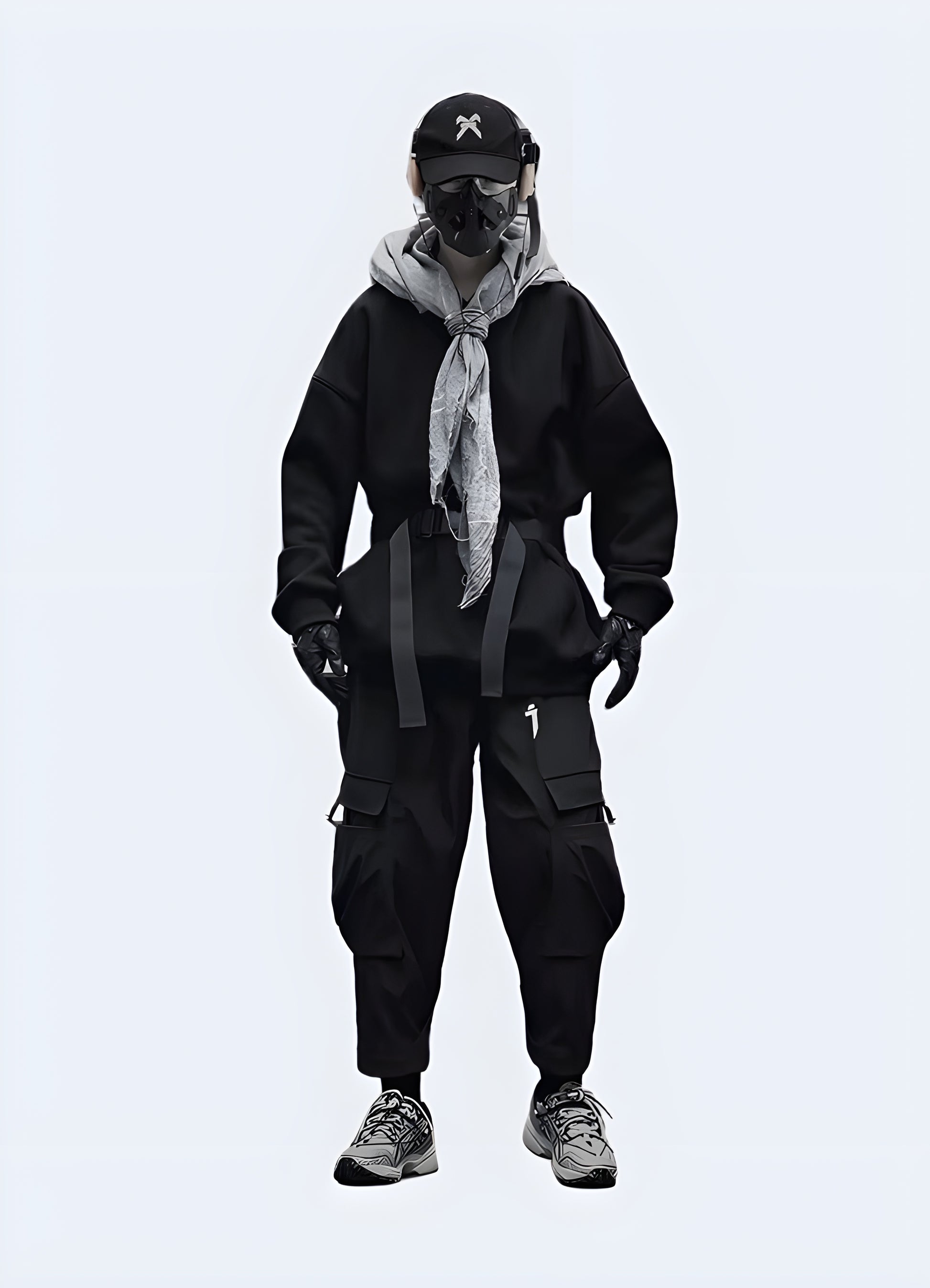 Front view Techwear ninja pants offering a blend of urban style and modern functionality, now available in Canada.