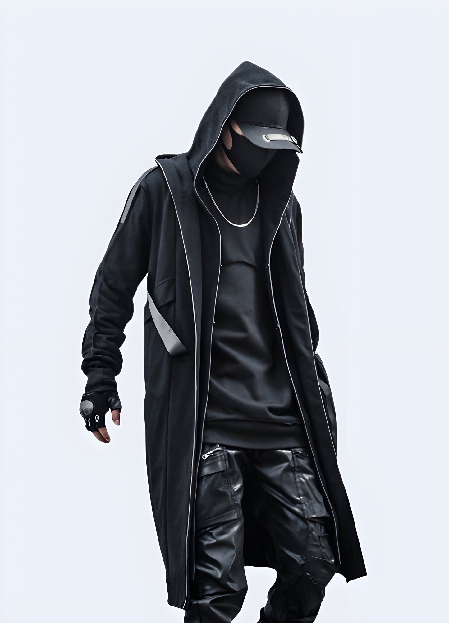 Sleek and functional techwear overcoat designed for urban exploration and fashion-forward individuals in Canada.