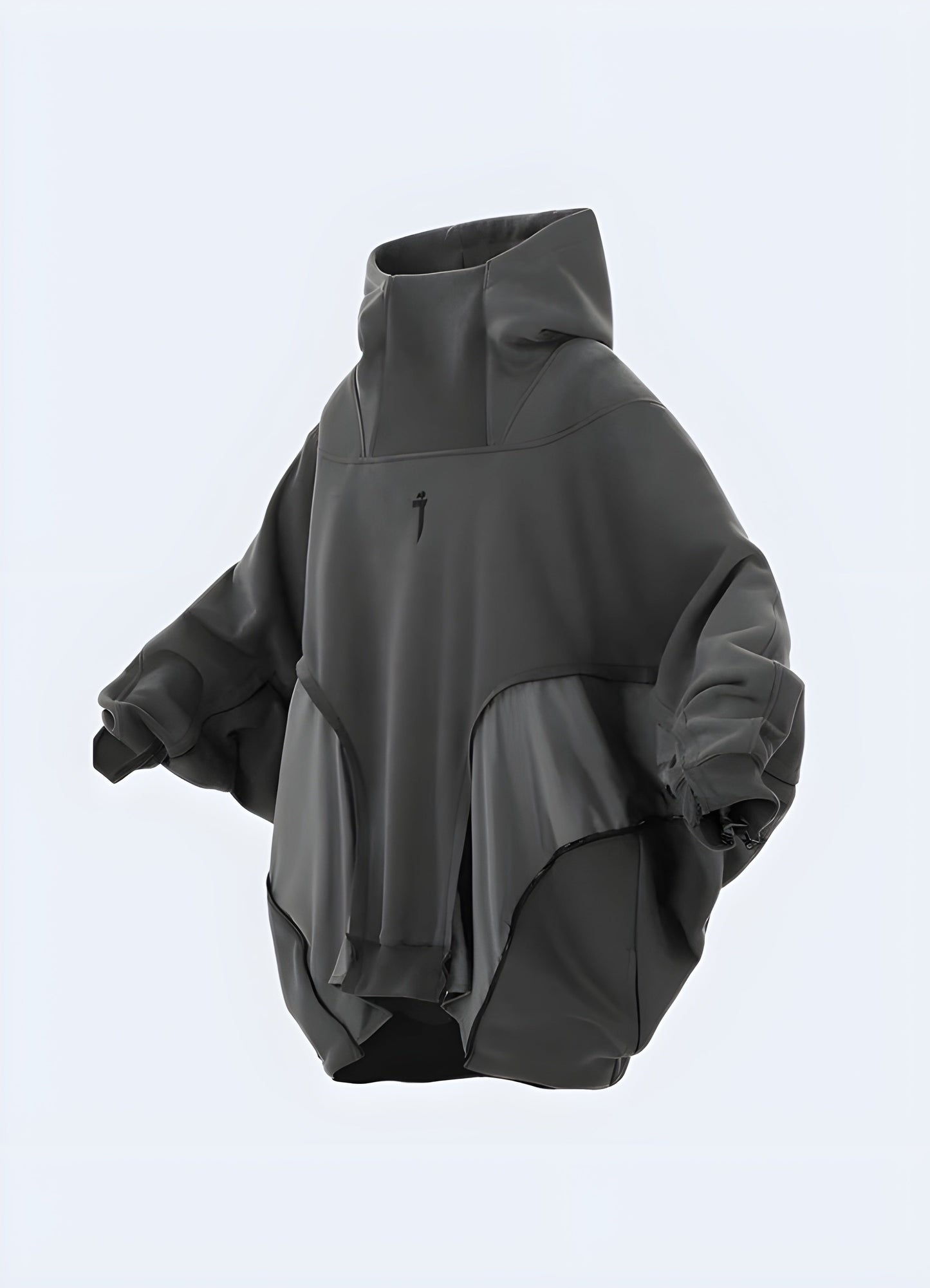 Front side view of an oversized techwear women's hoodie in the Canada.