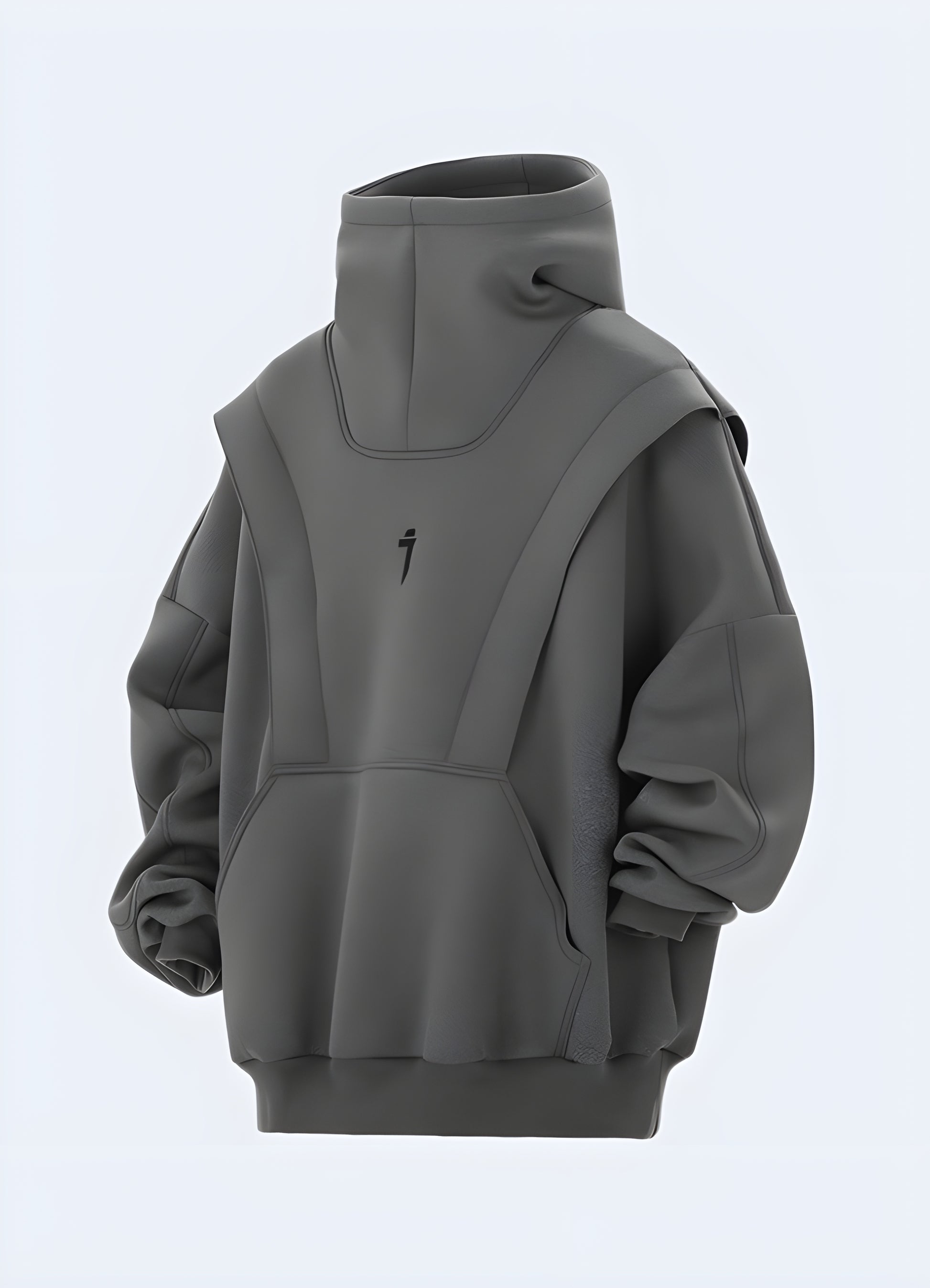 Front side view of an oversized techwear women's hoodie in the Canada.