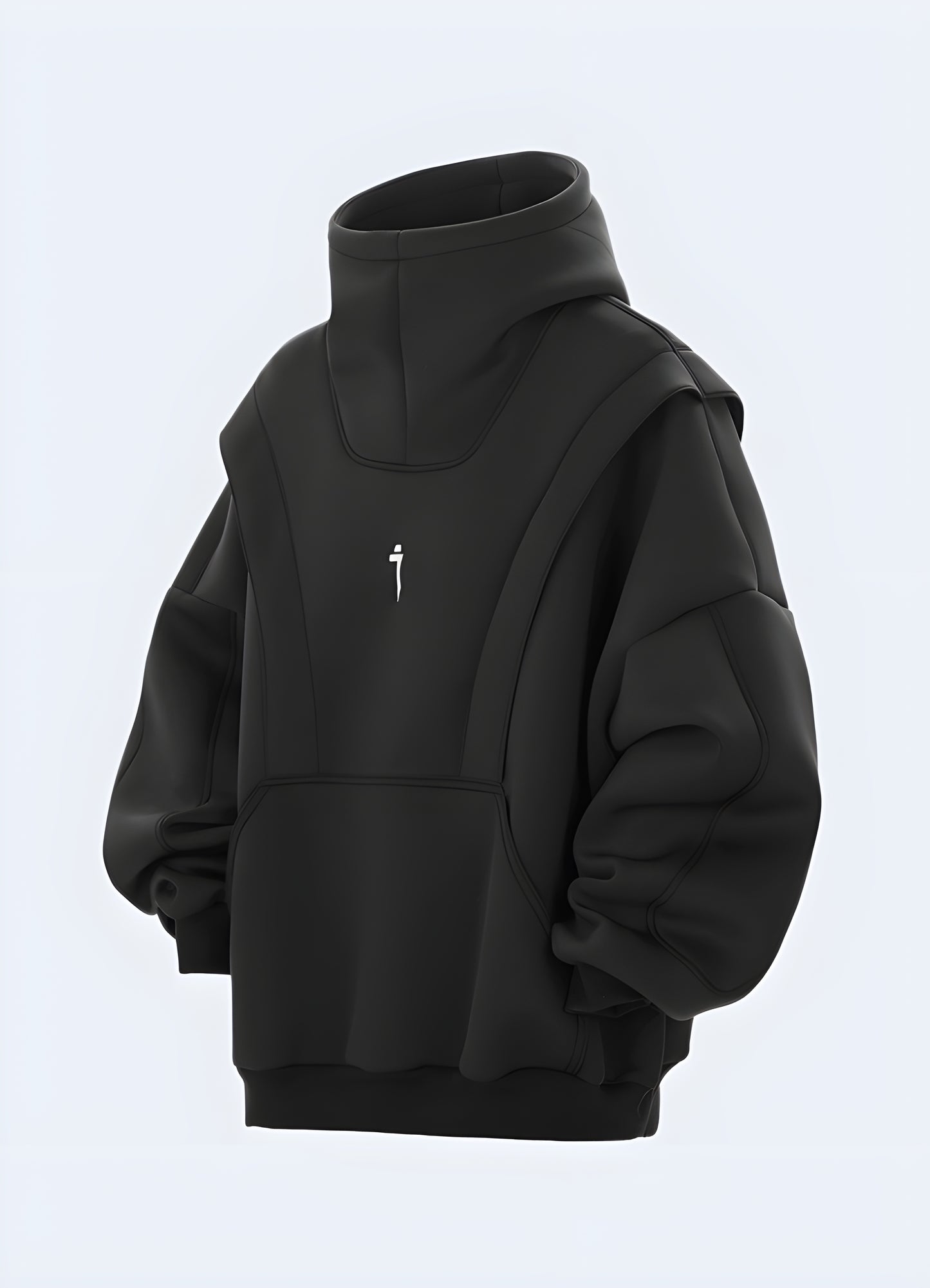 Front view of a techwear oversized women's hoodie, featuring a contemporary design and cozy fit, perfect for the Canada market.