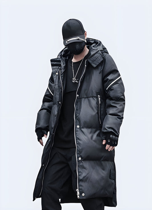 High-performance techwear parka with advanced insulation and water-resistant properties, designed to keep you warm and dry in Canada's harsh winter conditions while maintaining a modern, urban style.