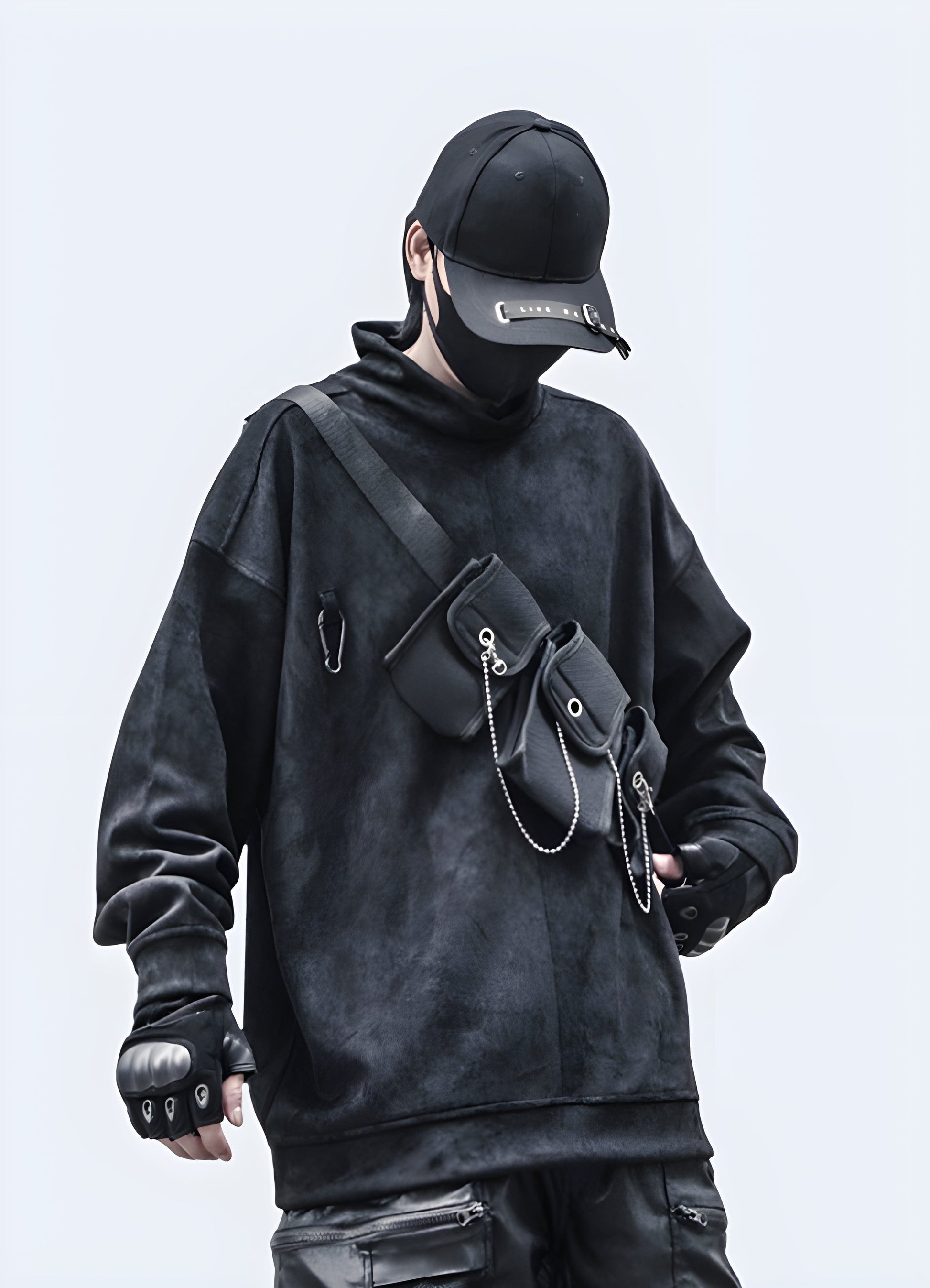 Innovative techwear pullover with a modern and functional design, perfect for urban fashion in the Canada.