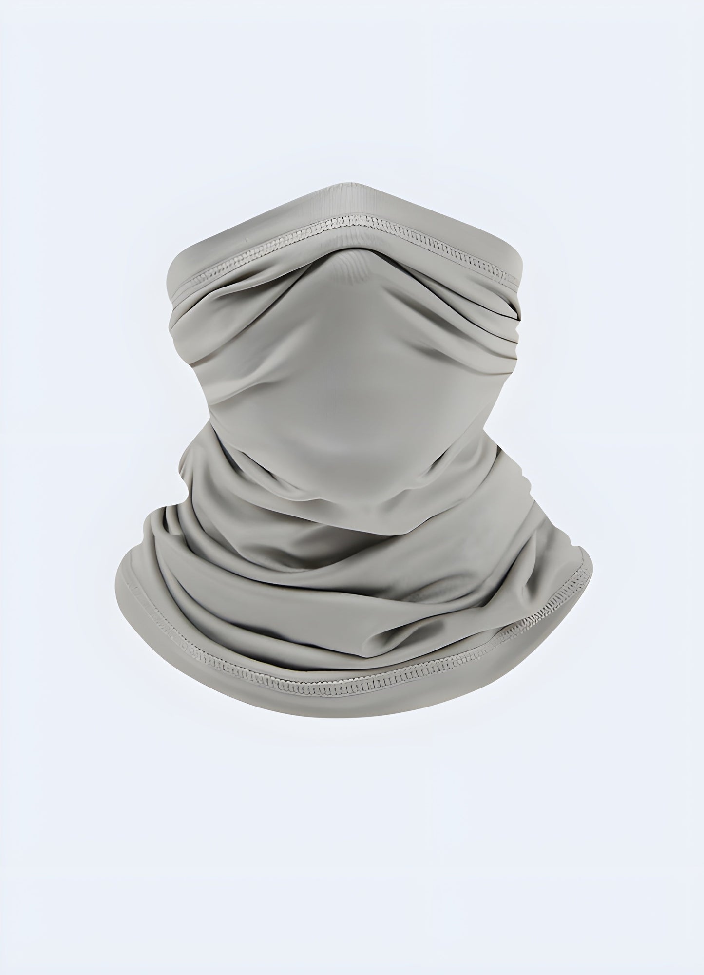 A versatile grey techwear scarf showcased in a front view, perfect for complementing various styles in the Canada.