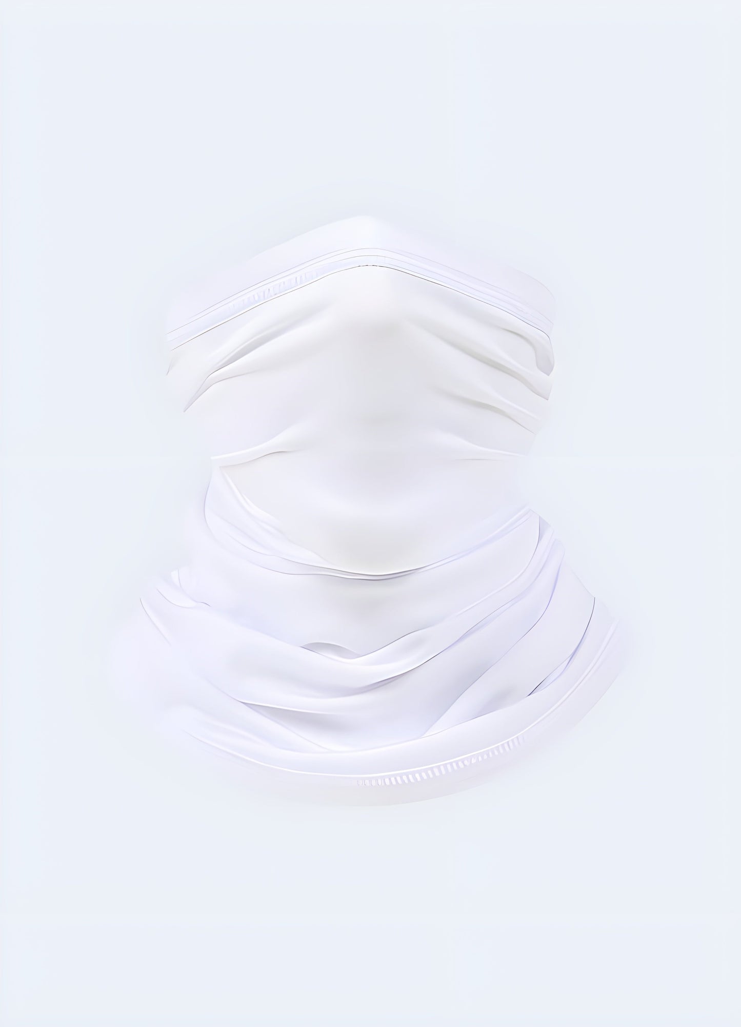 A chic white techwear scarf presented in a front view, highlighting its minimalist design and modern appeal in the Canada.