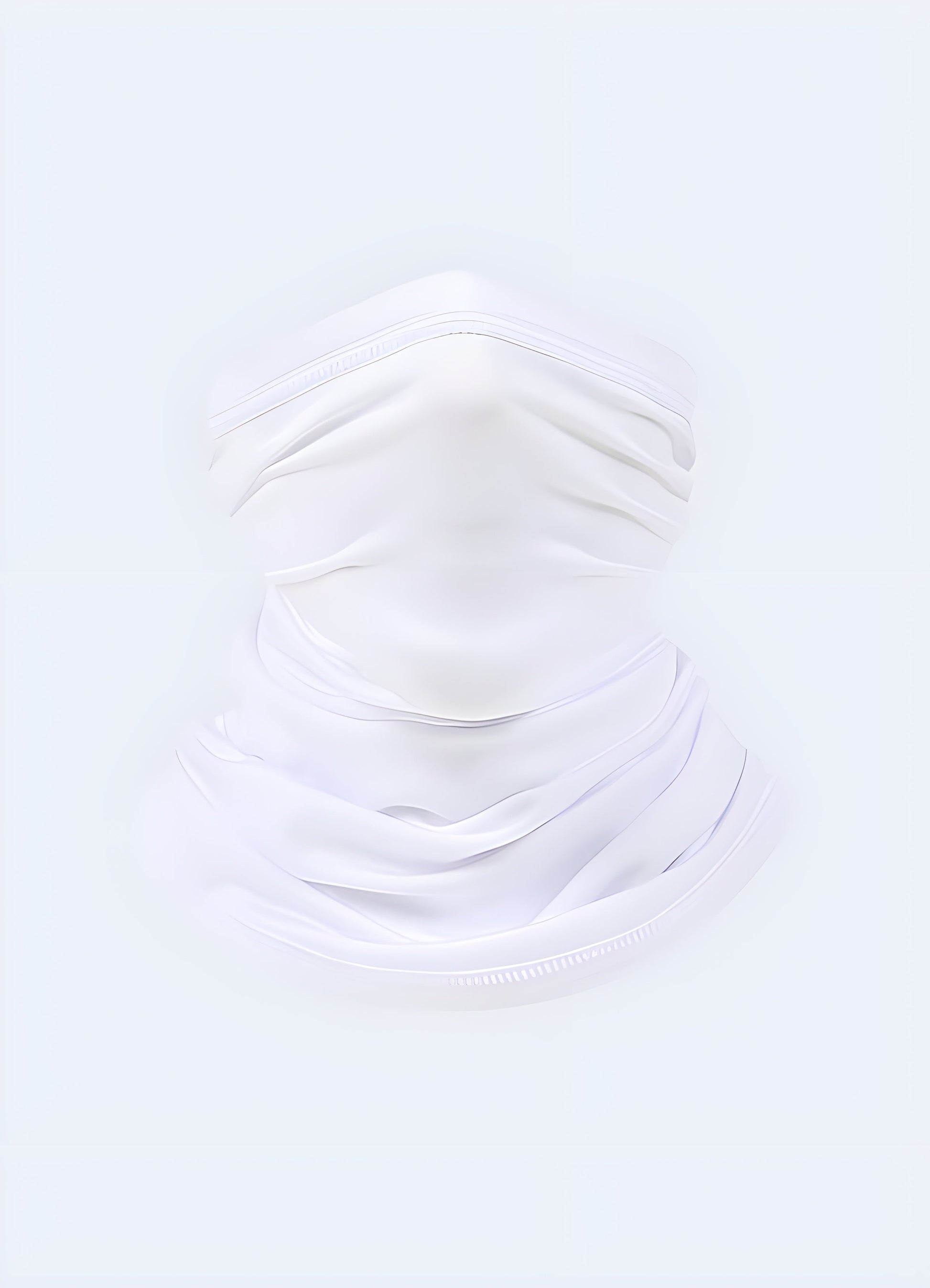 A chic white techwear scarf presented in a front view, highlighting its minimalist design and modern appeal in the Canada.