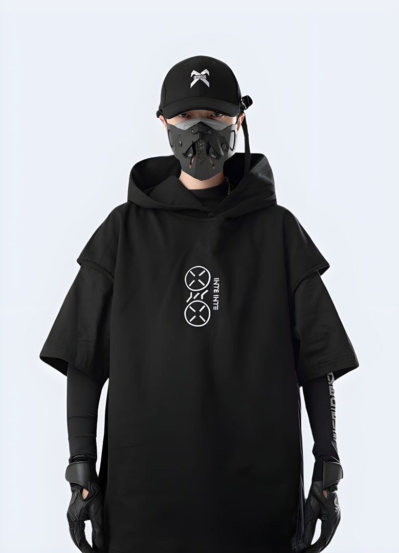 Techwear sleeveless hoodie available in Canada, showcasing its stylish and functional design.