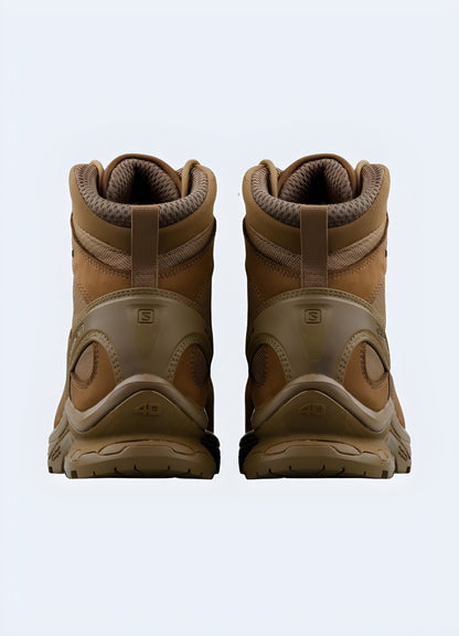 Front and side view of white techwear snow boots, highlighting the sleek silhouette, technical features, and stylish white color option for a fashionable winter look Canada.