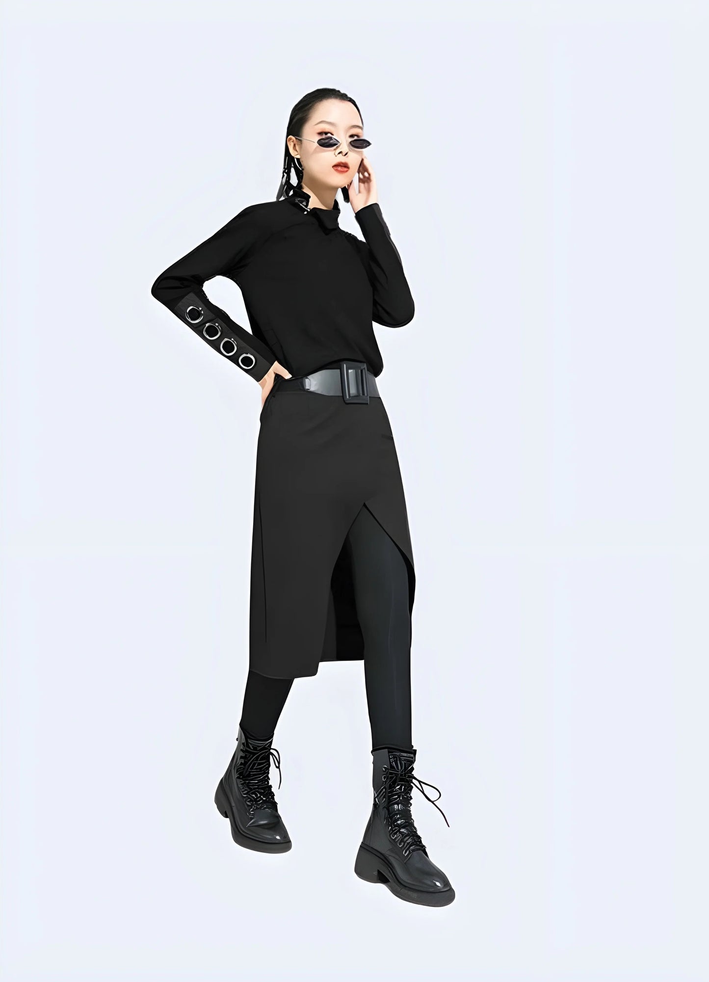 Sleek and stylish techwear tights pants with dress, perfect for creating a modern and edgy look in the Canada fashion scene.