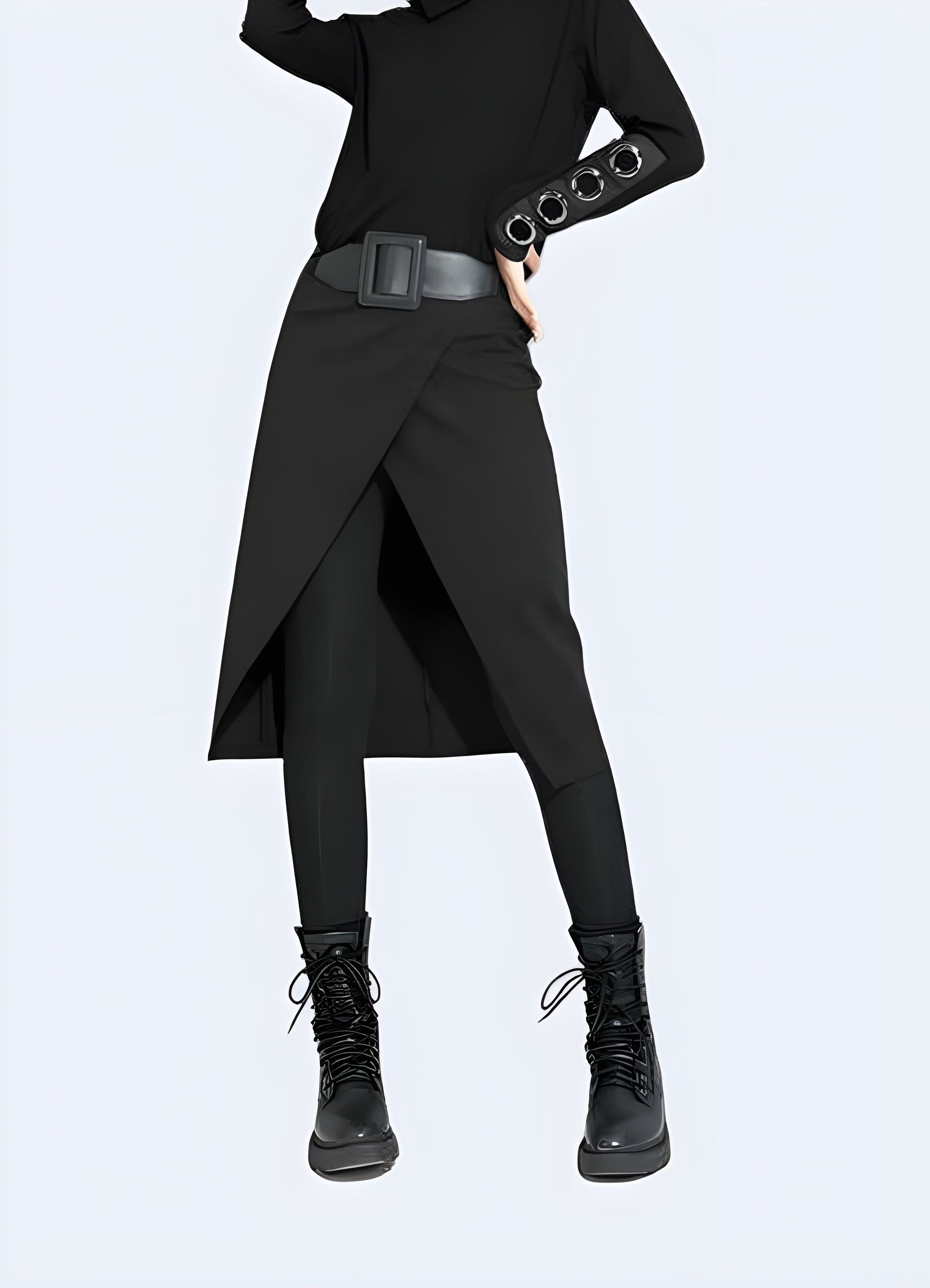 Sleek and stylish techwear tights pants with dress, perfect for creating a modern and edgy look in the Canada fashion scene.