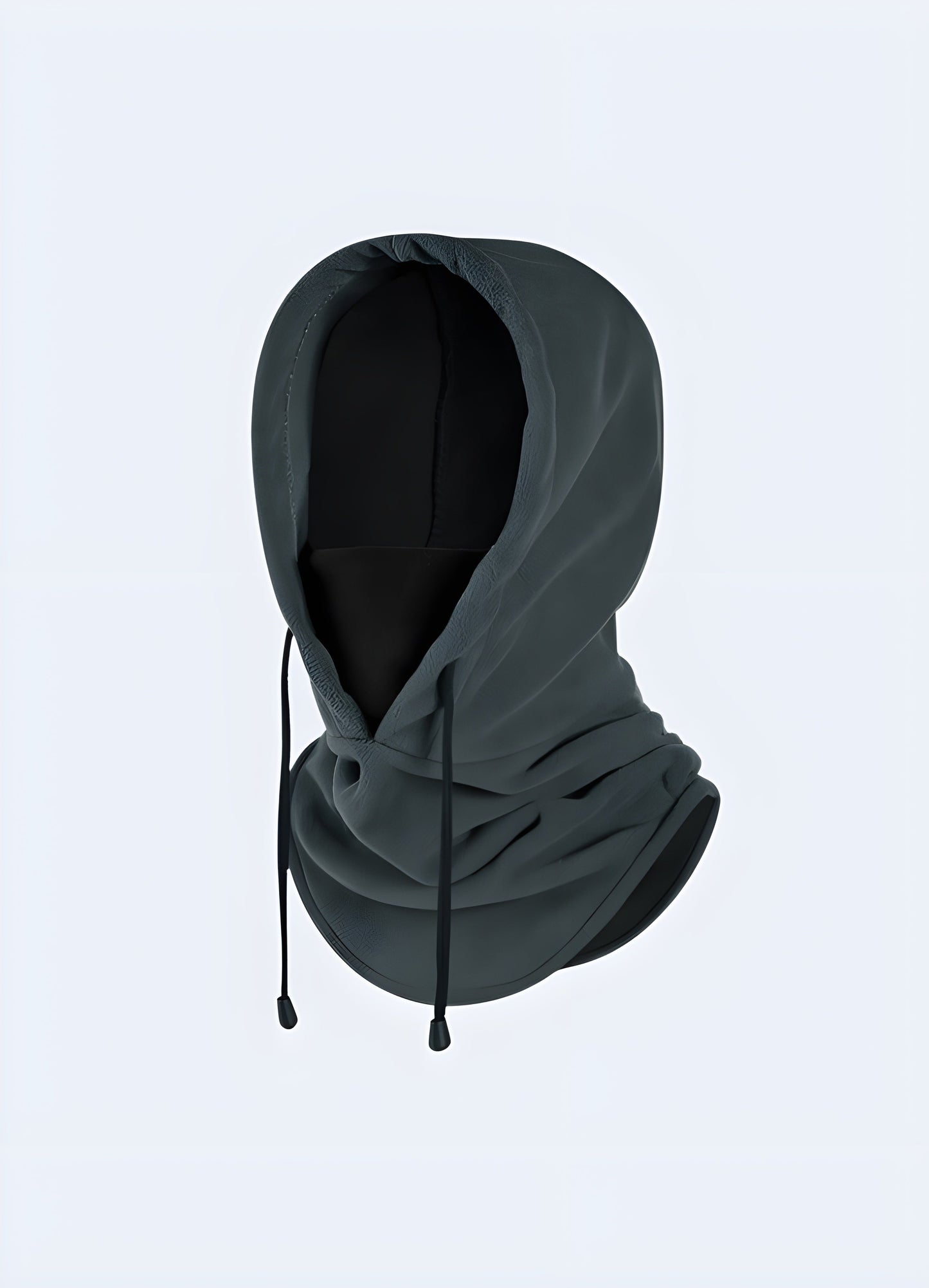 A  techwear warm fleece hood in grey and black, combining modern design with practical warmth for techwear enthusiasts in the UK.