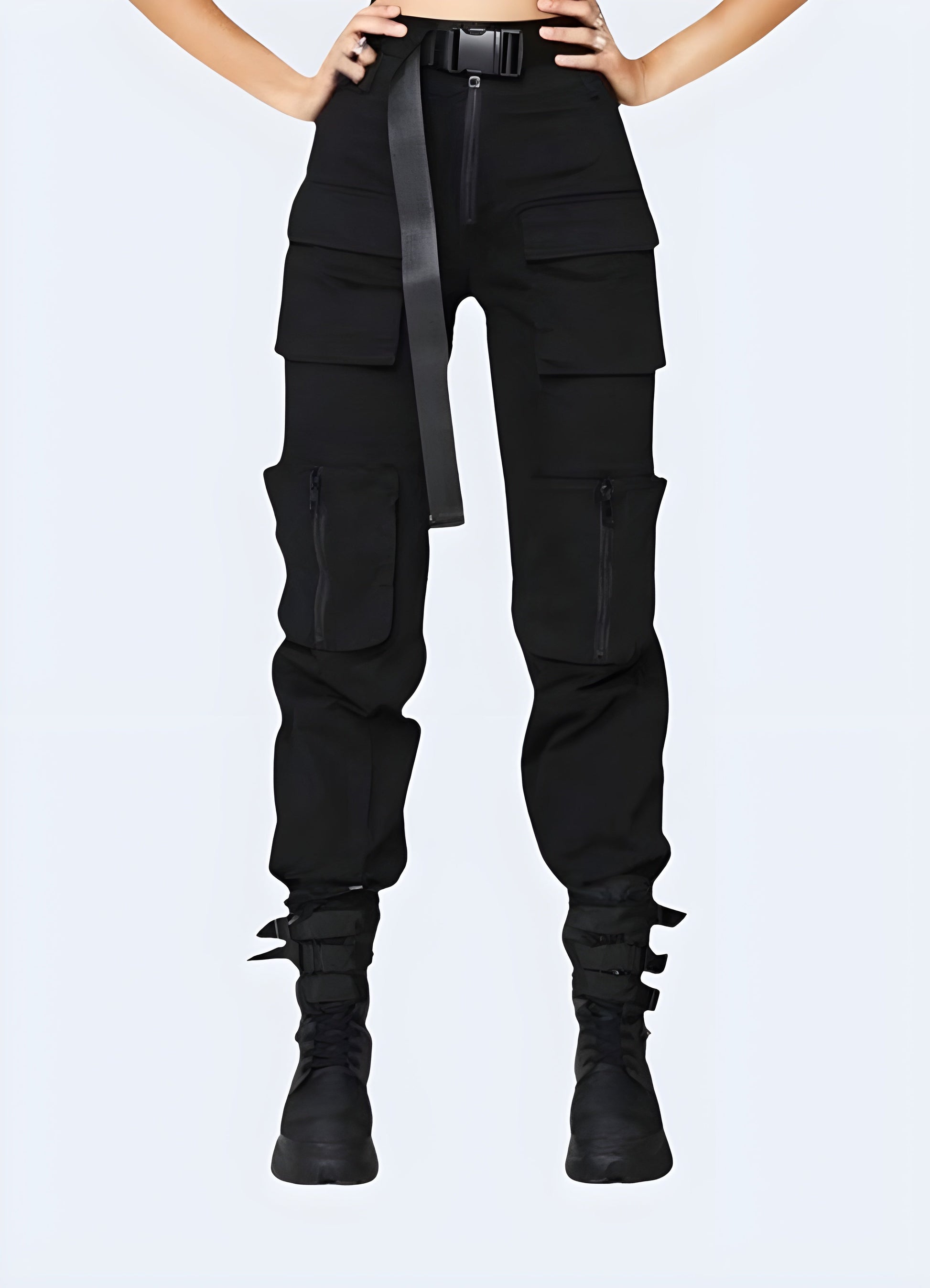 Women modeling black techwear stretch tactical pants, featuring a sleek design and comfortable fit for urban exploration and everyday wear in the Canada.